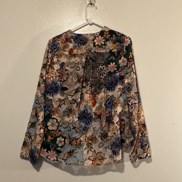 Rachel Rachel Roy stunning sheer long sleeve slip over head floral shirt … - Picture 9 of 15